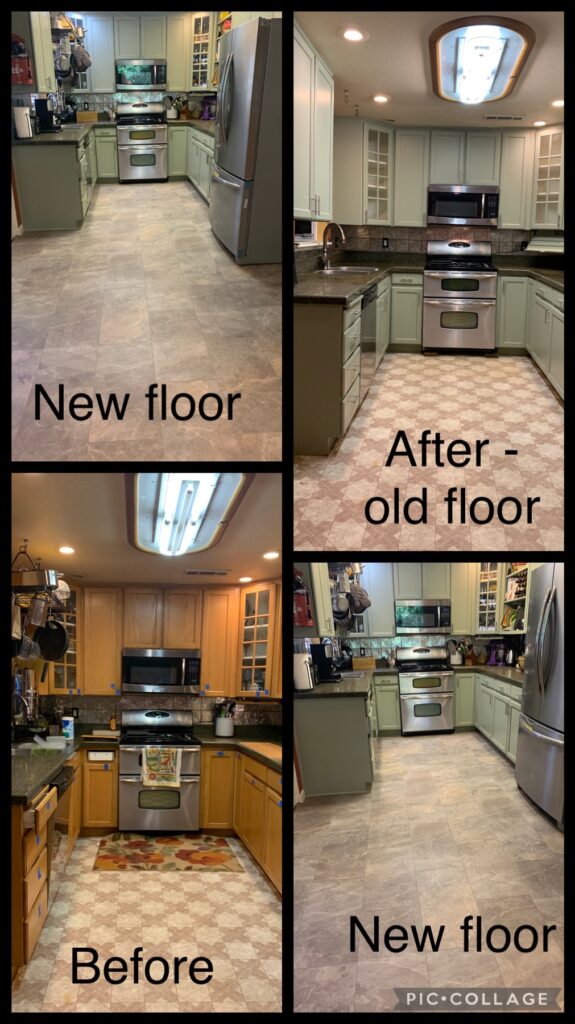 Before and after photos of kitchen by Napa cabinet painter.